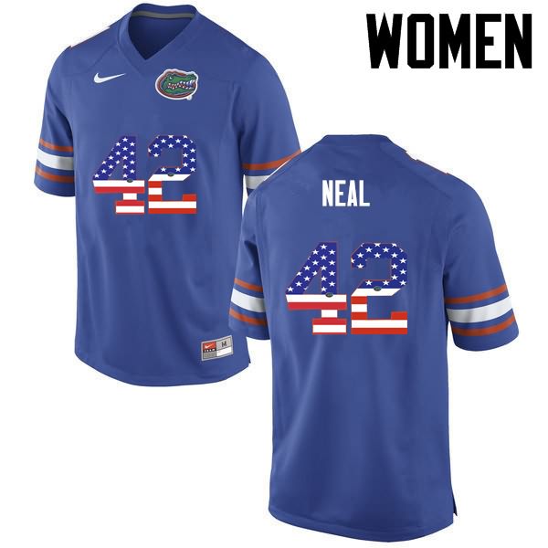 NCAA Florida Gators Keanu Neal Women's #42 USA Flag Fashion Nike Blue Stitched Authentic College Football Jersey GSF2864TV